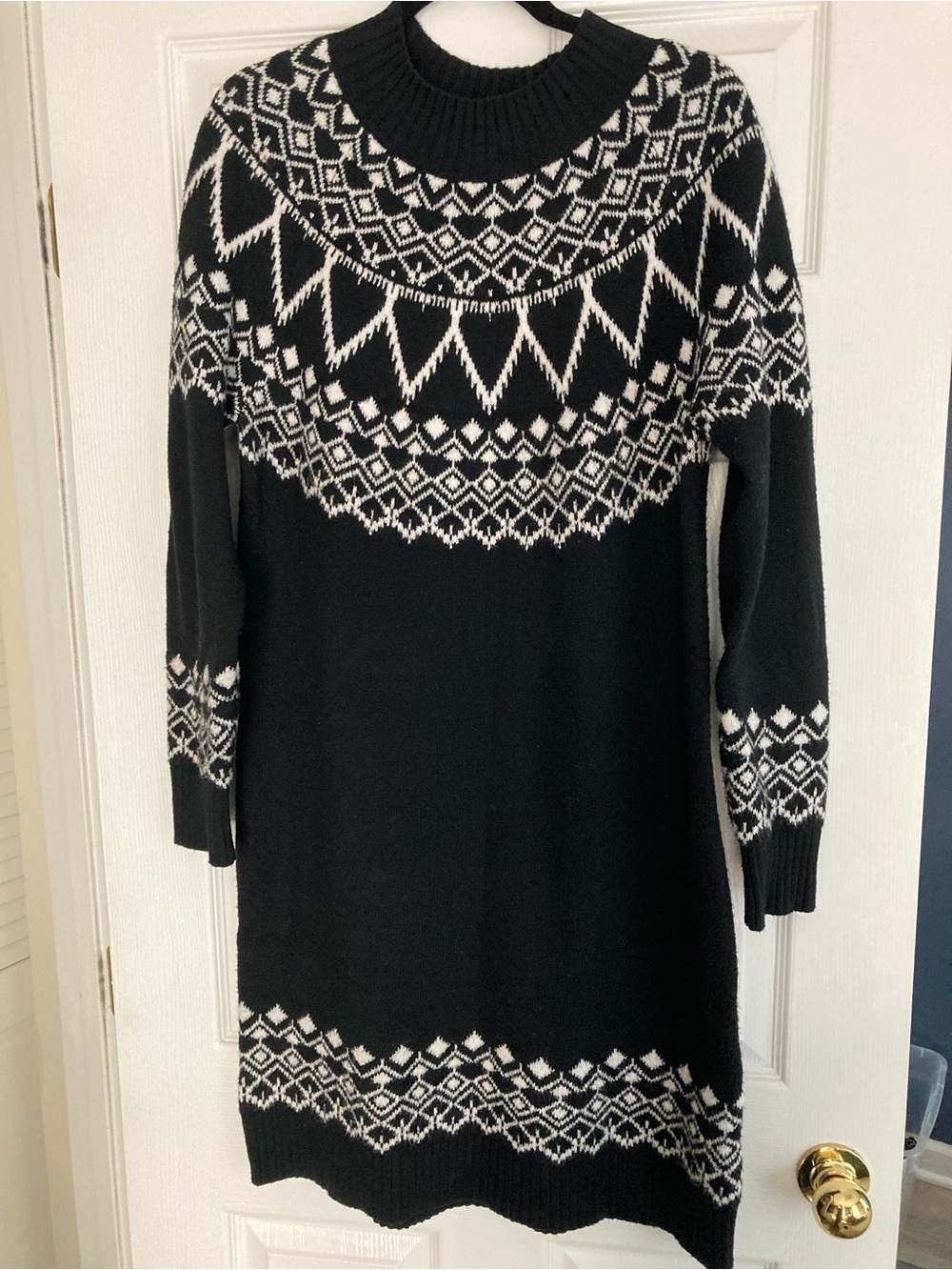 Loft Black and White Fair Isle Knit Sweater Dress